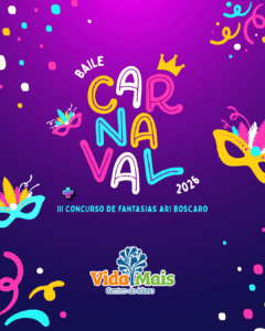 post instagram vem pro carnaval moderno colorido divertido roxo rosa azul amarelo e branco 6