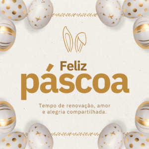 Instagram post feliz pascoa delicado branco e dourado